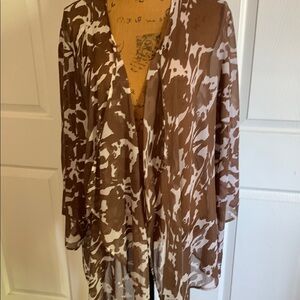 NWOT never been worn Dennis Basso Asymmetrical Brown and White Blouse